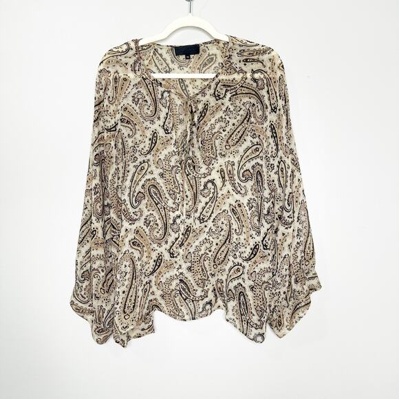 Nili Lotan Womens Silk Blouse Long Sleeves Paisley Print Acadia Beige Black XS - Picture 2 of 8